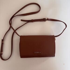 Furla Crossbody Wallet Bag Brown Leather